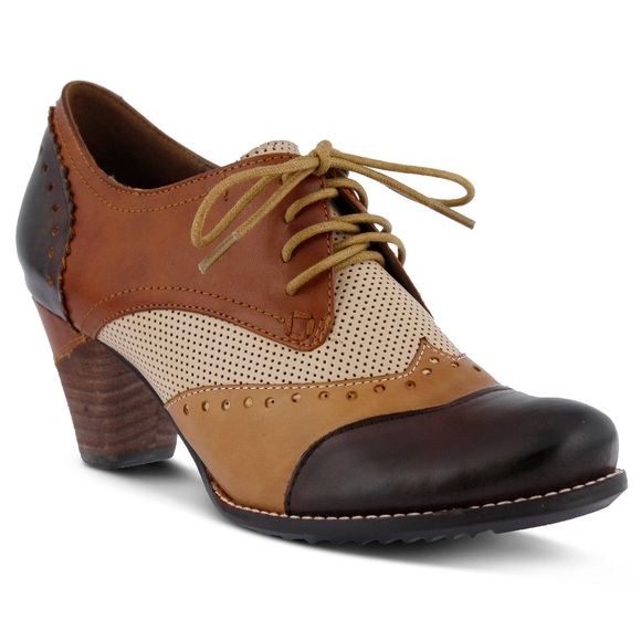 Spring Step L'Artiste Patchwork Retro Leather Bardot Wing Tip Derby Booties - Picture 10 of 12